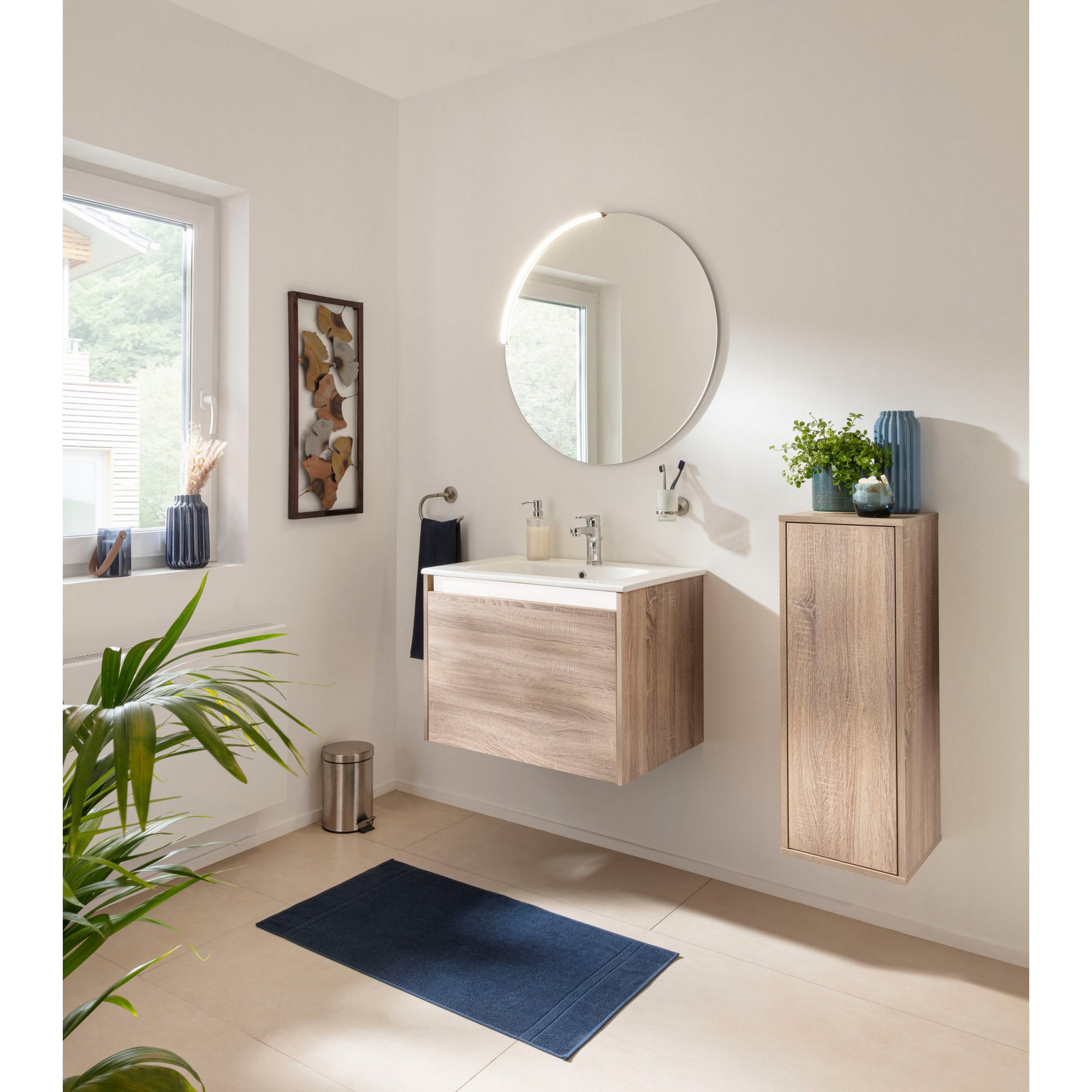 Waschbecken mit Unterschrank 'Compact Line' braun 71 x 51,5 x 46,5 cm