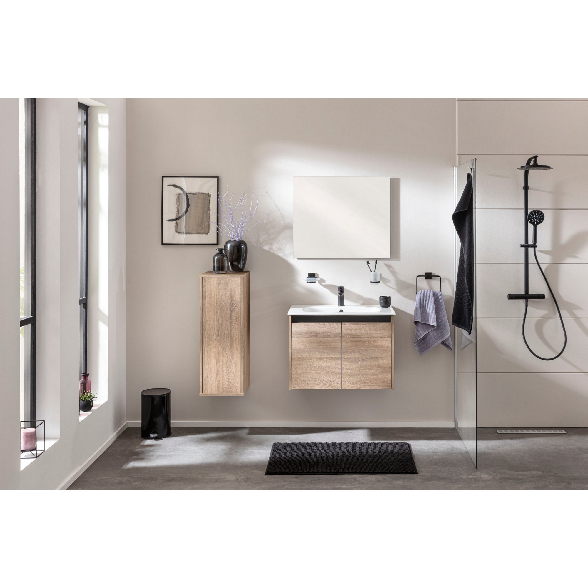 Waschbecken mit Unterschrank 'Compact Line' braun 71 x 51,5 x 46,5 cm