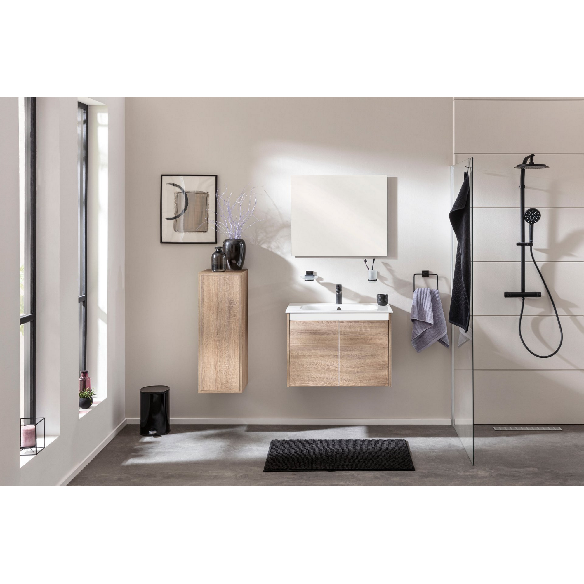 Waschbecken mit Unterschrank 'Compact Line' braun 71 x 51,5 x 46,5 cm