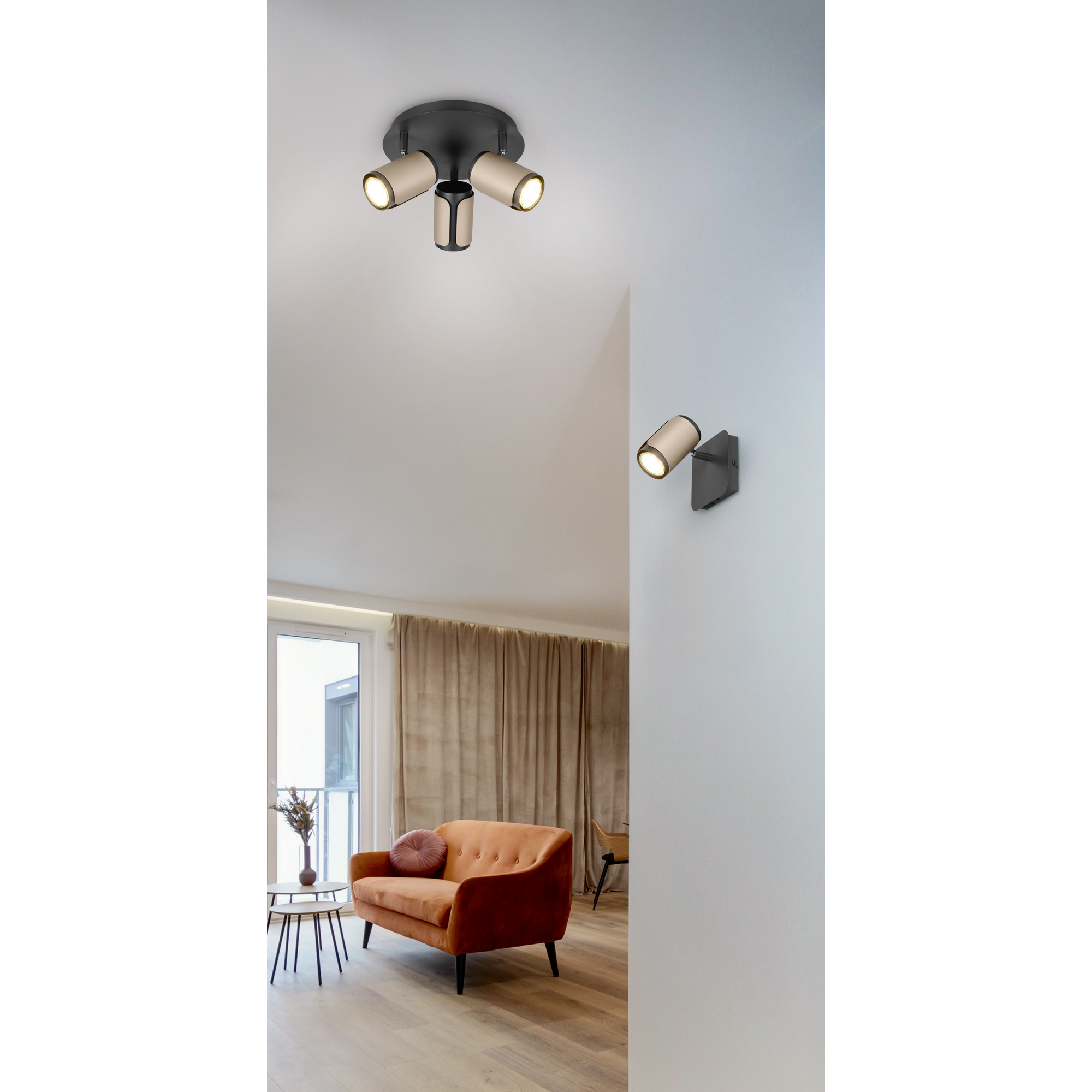 LED-Spot 'Gillan' Metall schwarz/kaffeefarben 1-flammig 10 W