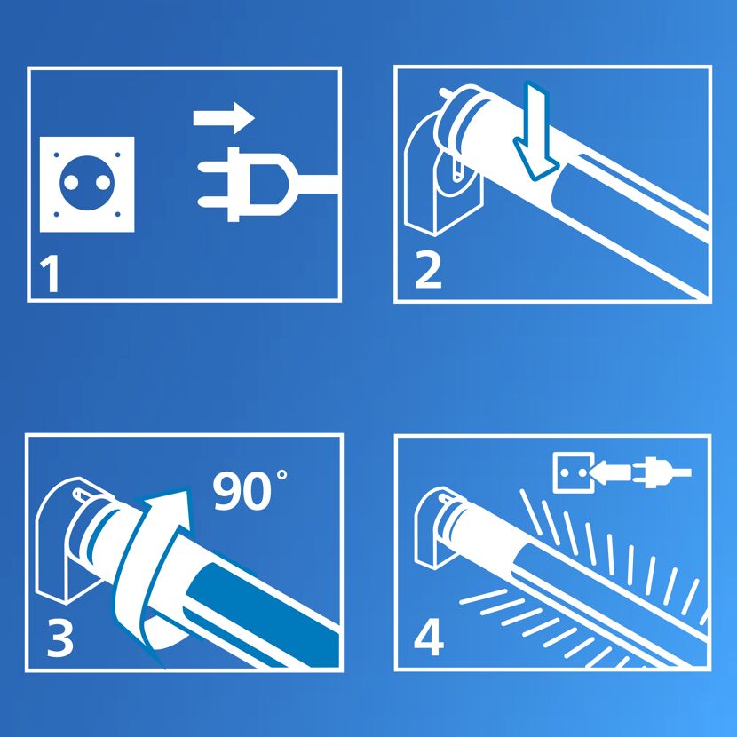 Schritt-für-Schritt Anleitung zur Installation einer LED-Leuchtröhre.