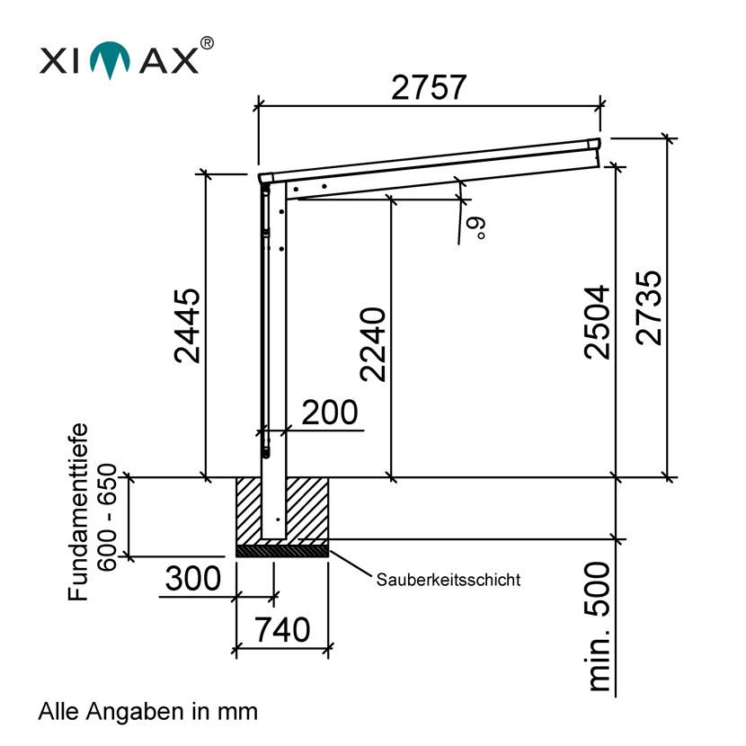 Carport 'Wing 80' Aluminium silbern 531,4 x 260 x 275,7 cm