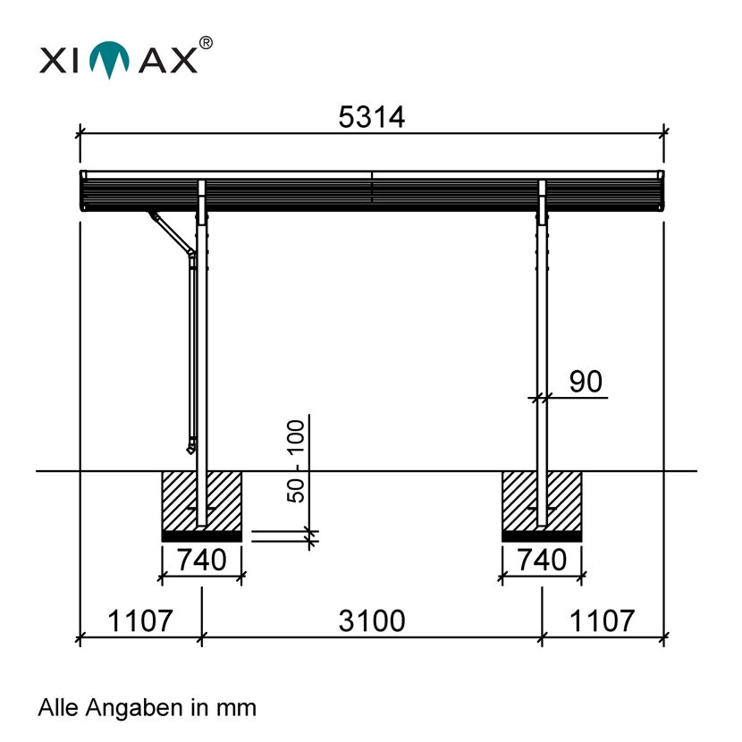 Carport 'Wing 80' Aluminium silbern 531,4 x 260 x 275,7 cm