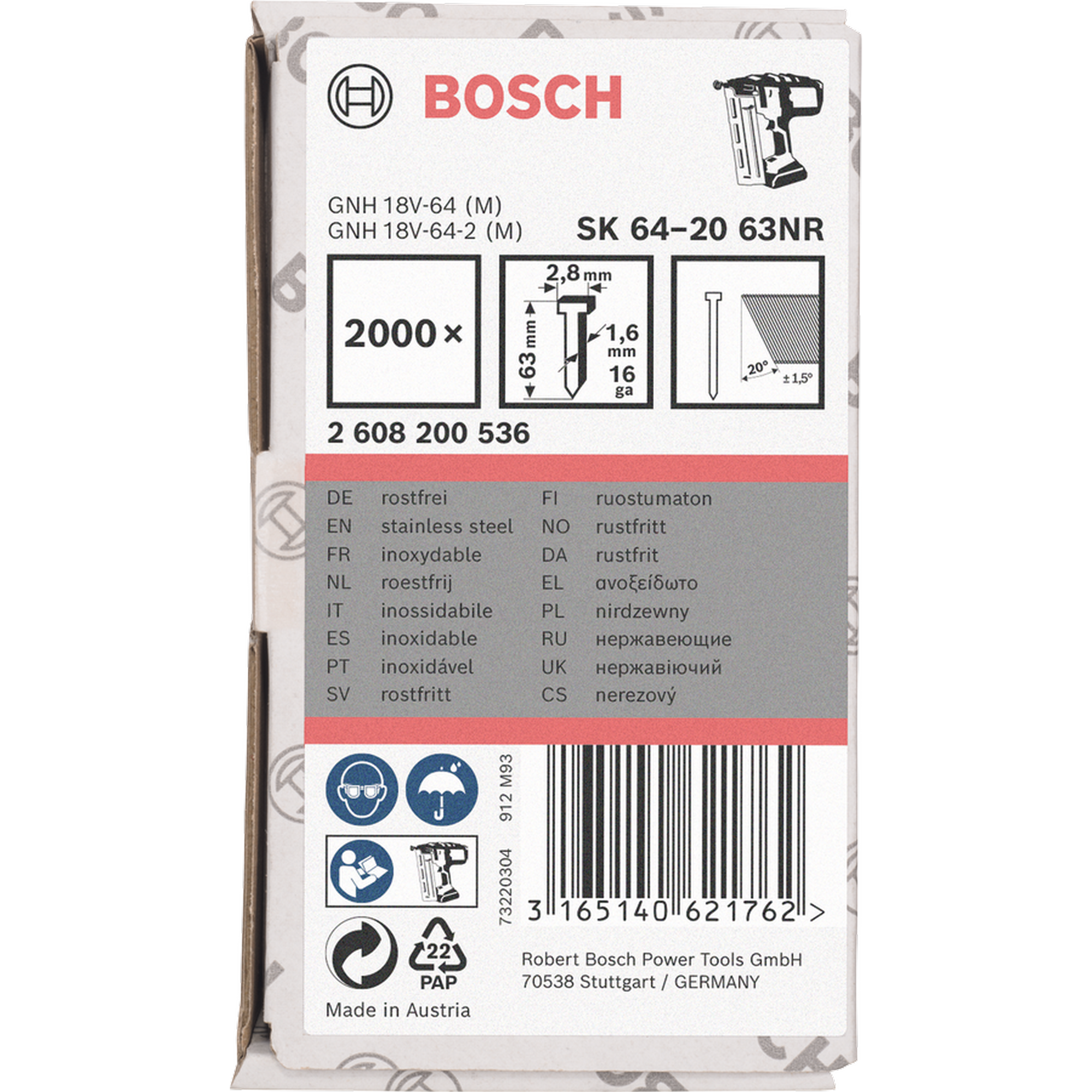 Stauchkopfnagel 'SK64-20 63NR' für Akku-/Druckluftnagler 2000 Stück