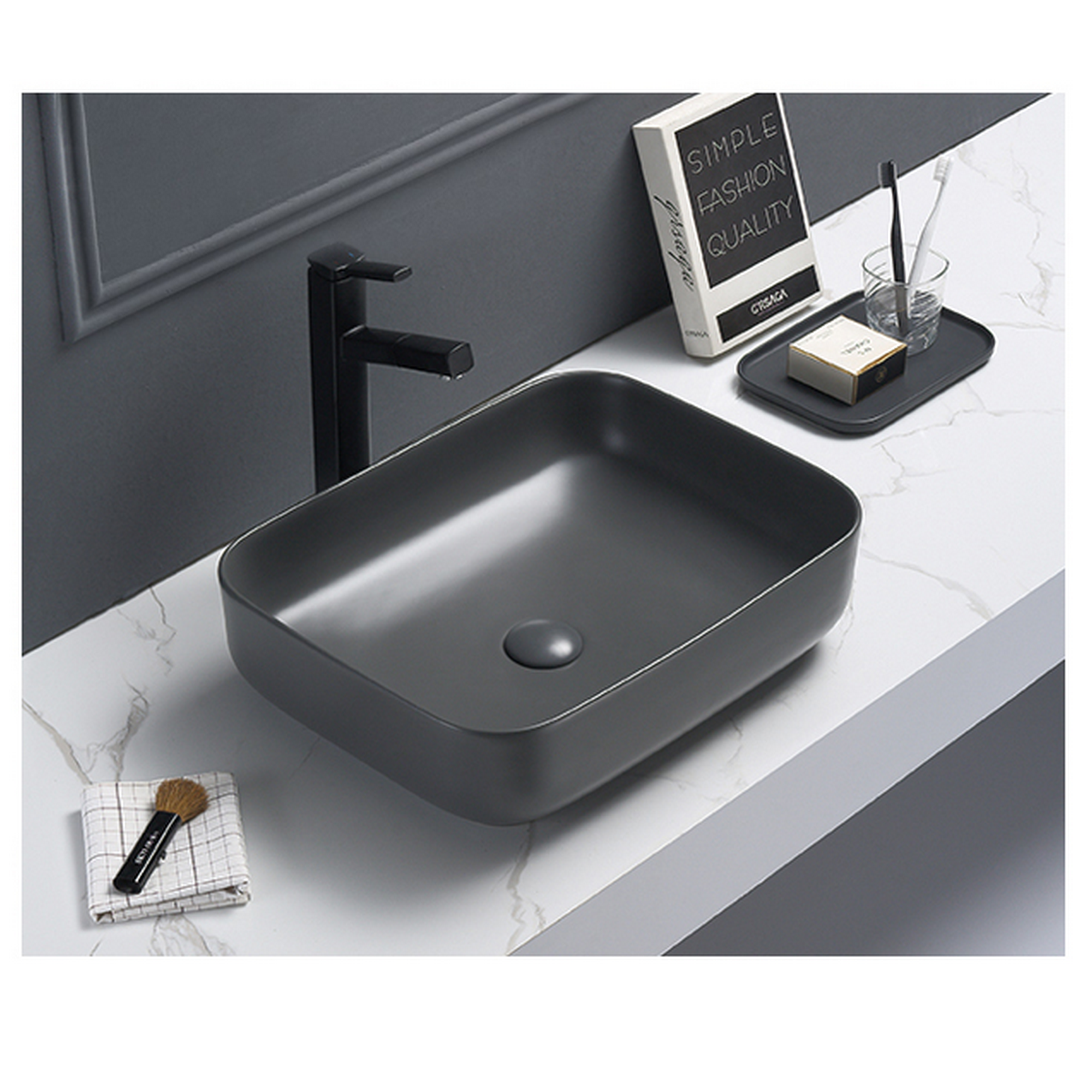 Aufsatzwaschtisch 'Glaros' dunkelgrau 45 x 56 x 19 cm