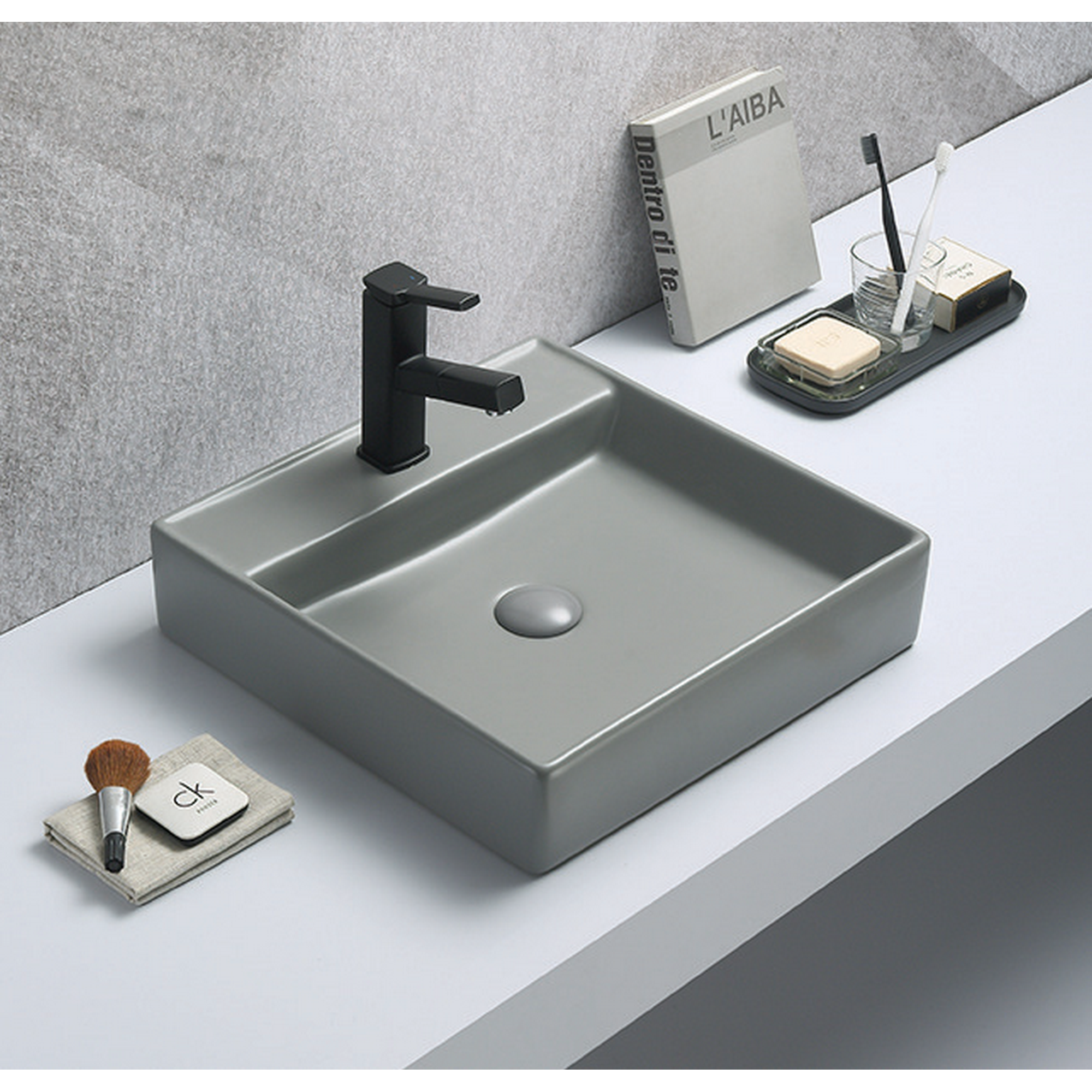 Aufsatzwaschtisch 'Heru' hellgrau/matt 44 x 44 x 16,3 cm