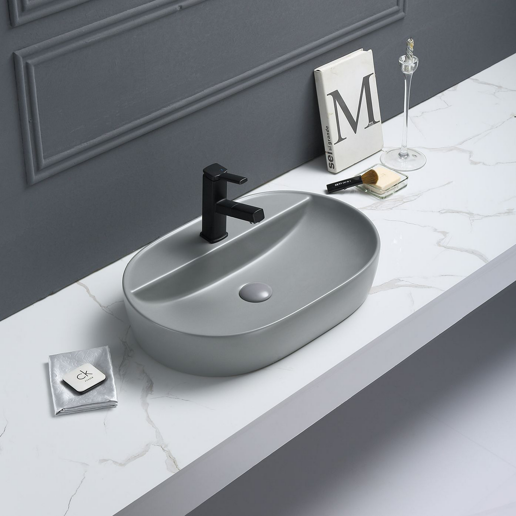 Aufsatzwaschtisch 'Tari' hellgrau/matt 60 x 40 x 18 cm