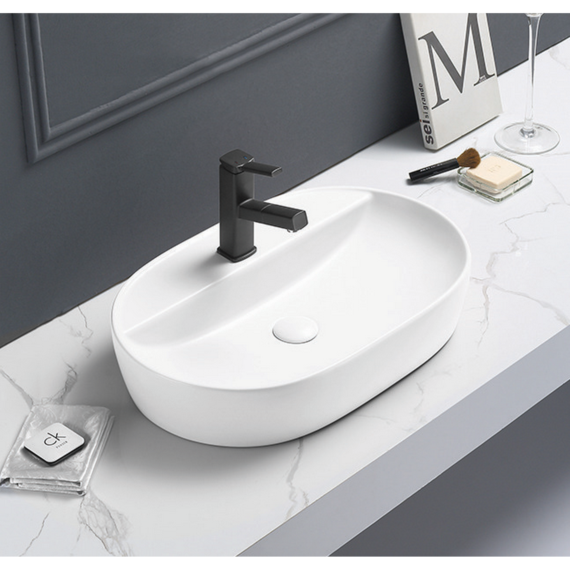 Aufsatzwaschtisch 'Tari' weiß/matt 60 x 40 x 18 cm