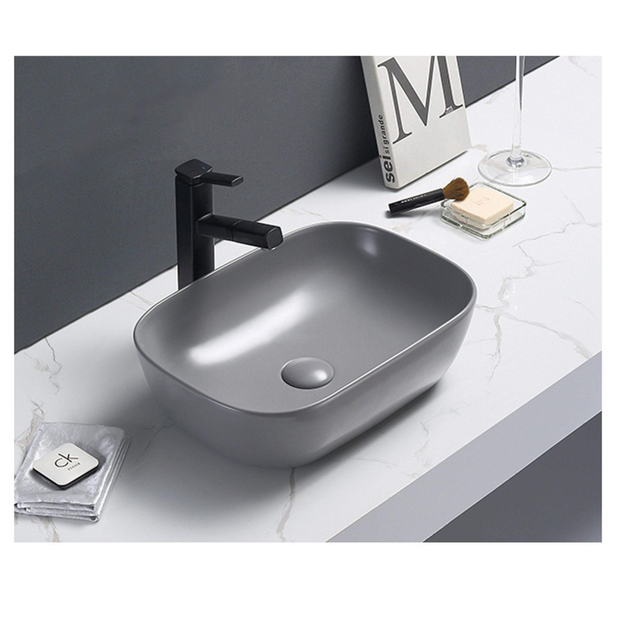 Aufsatzwaschtisch 'Babu' hellgrau/matt 45,5 x 32,5 x 19,5 cm