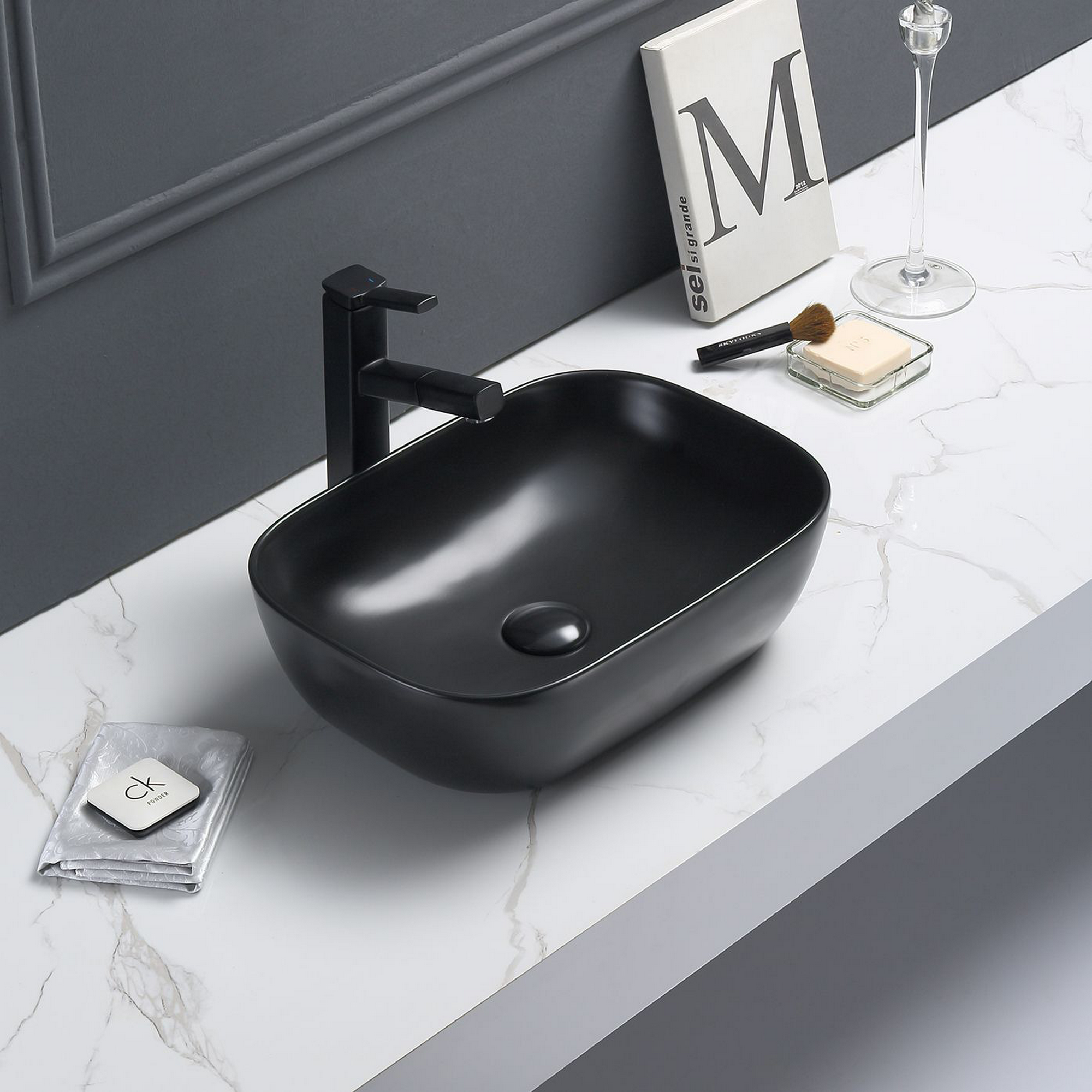 Aufsatzwaschtisch 'Babu' schwarz/matt 45,5 x 32,5 x 19,5 cm