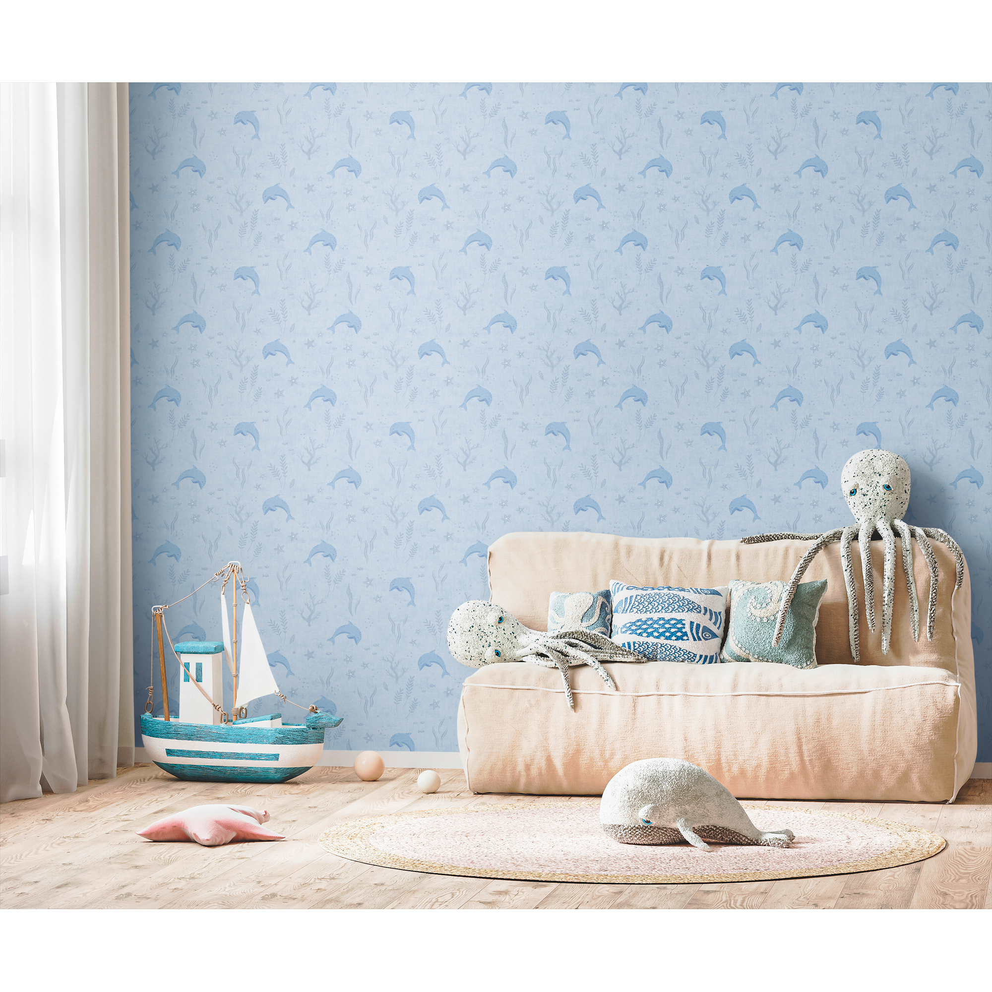 Vliestapete 'Lilly & Luis' Delfin blau 0,53 x 10,05 m