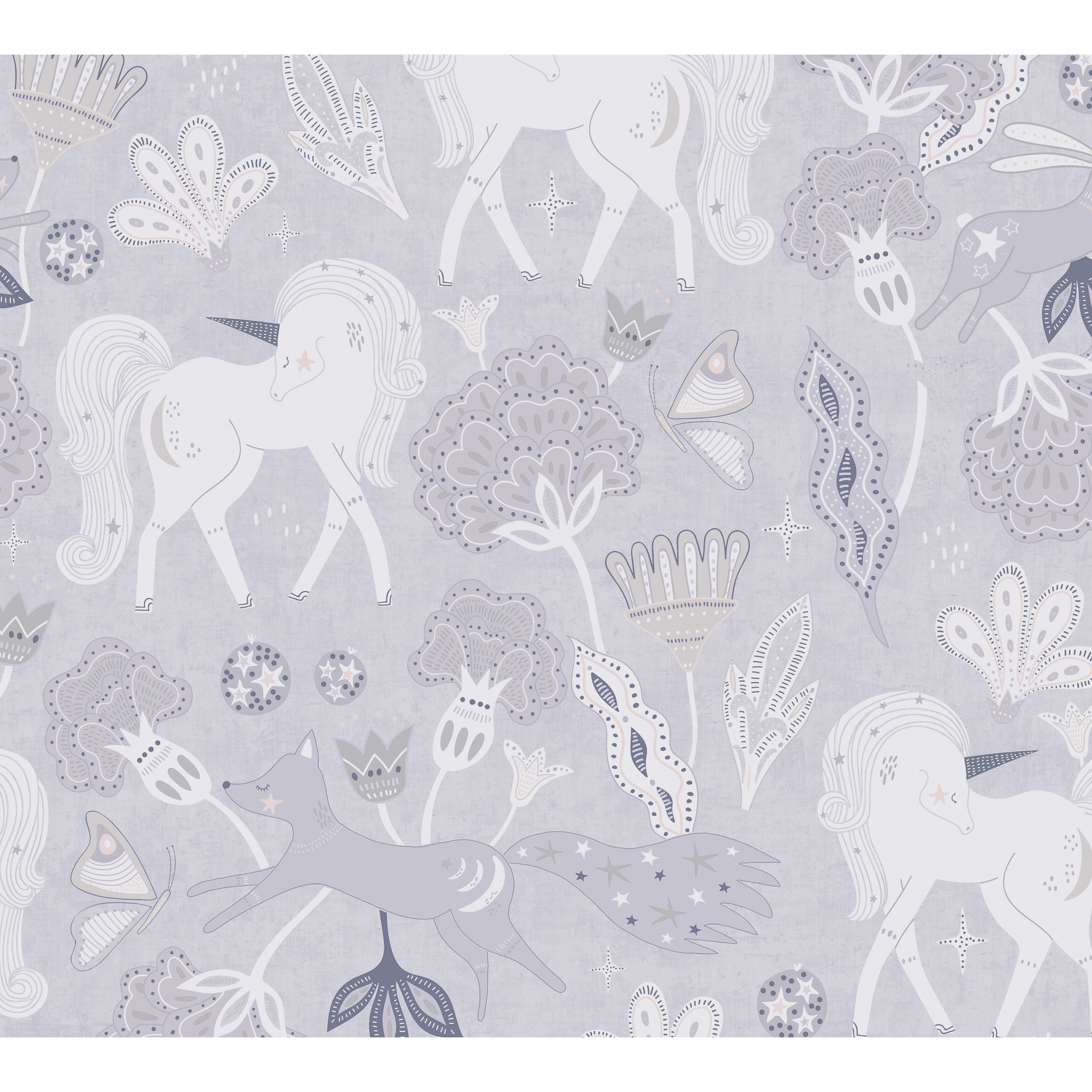 Vliestapete 'Lilly & Luis' Einhorn grau 0,53 x 10,05 m