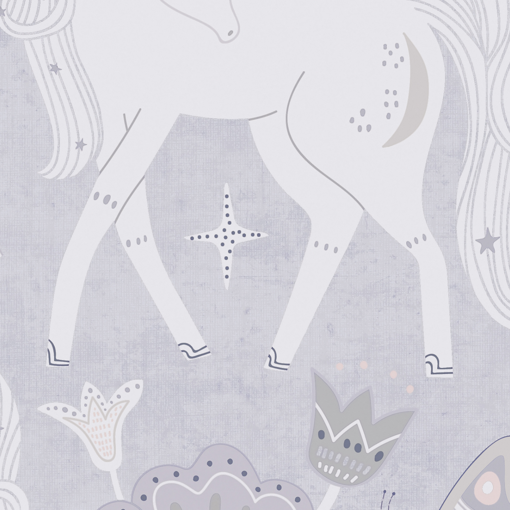 Vliestapete 'Lilly & Luis' Einhorn grau 0,53 x 10,05 m