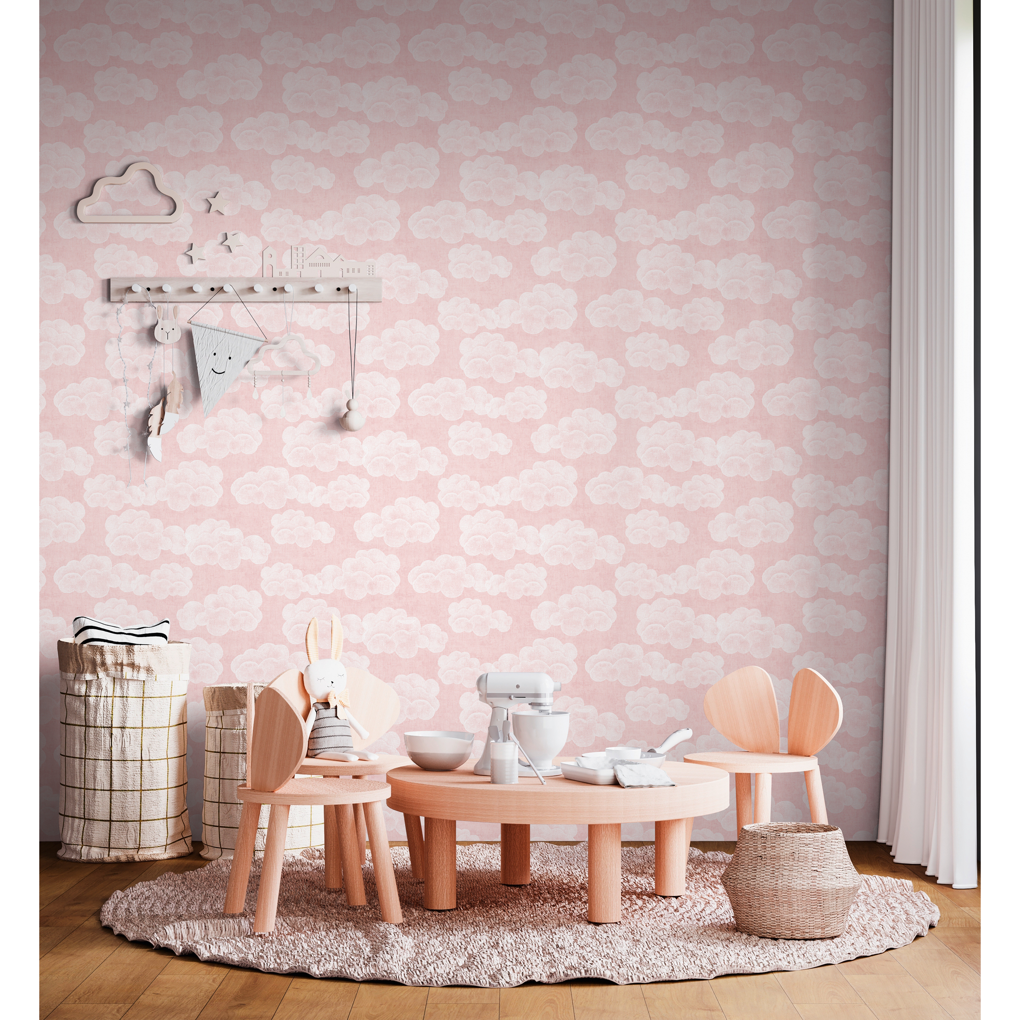 Vliestapete 'Lilly & Luis' Wolken rosa 0,53 x 10,05 m