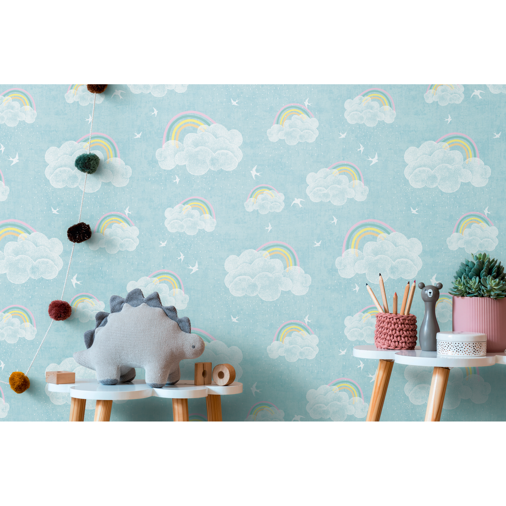 Vliestapete 'Lilly & Luis' Regenbogen blau 0,53 x 10,05 m