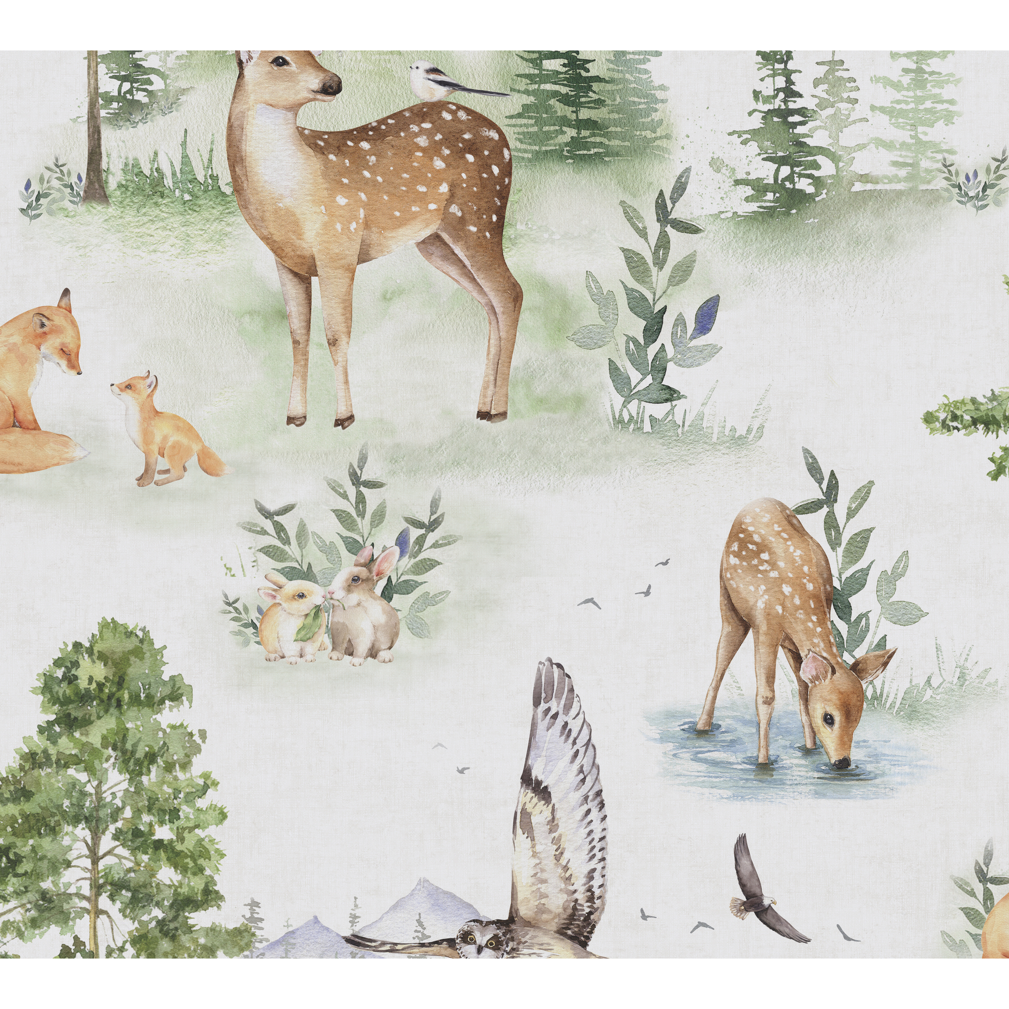 Vliestapete 'Lilly & Luis' Waldtiere creme 0,53 x 10,05 m