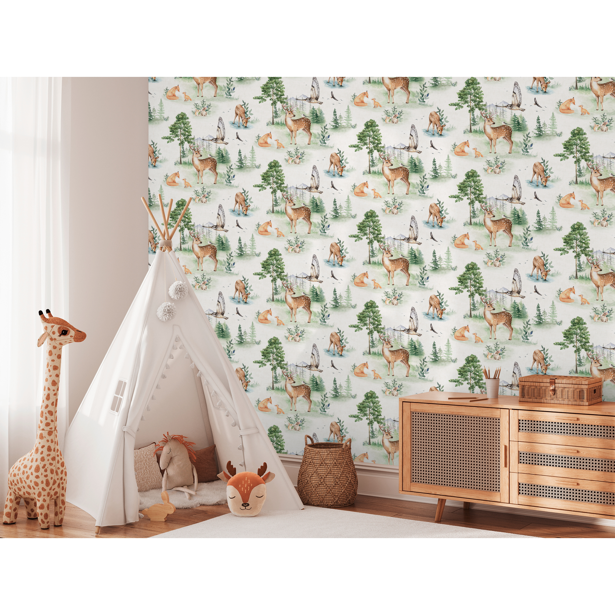 Vliestapete 'Lilly & Luis' Waldtiere creme 0,53 x 10,05 m