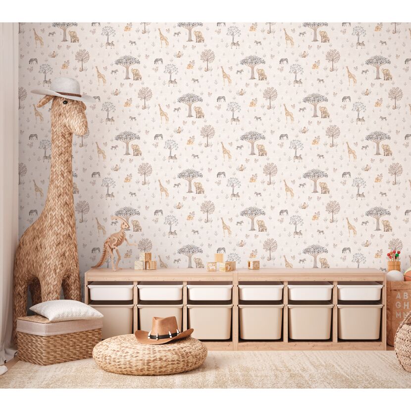 Vliestapete 'Lilly & Luis' Tiere beige 0,53 x 10,05 m