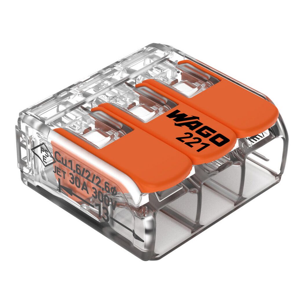 WAGO 221 Hebelklemme 3-polig, transparent und orange