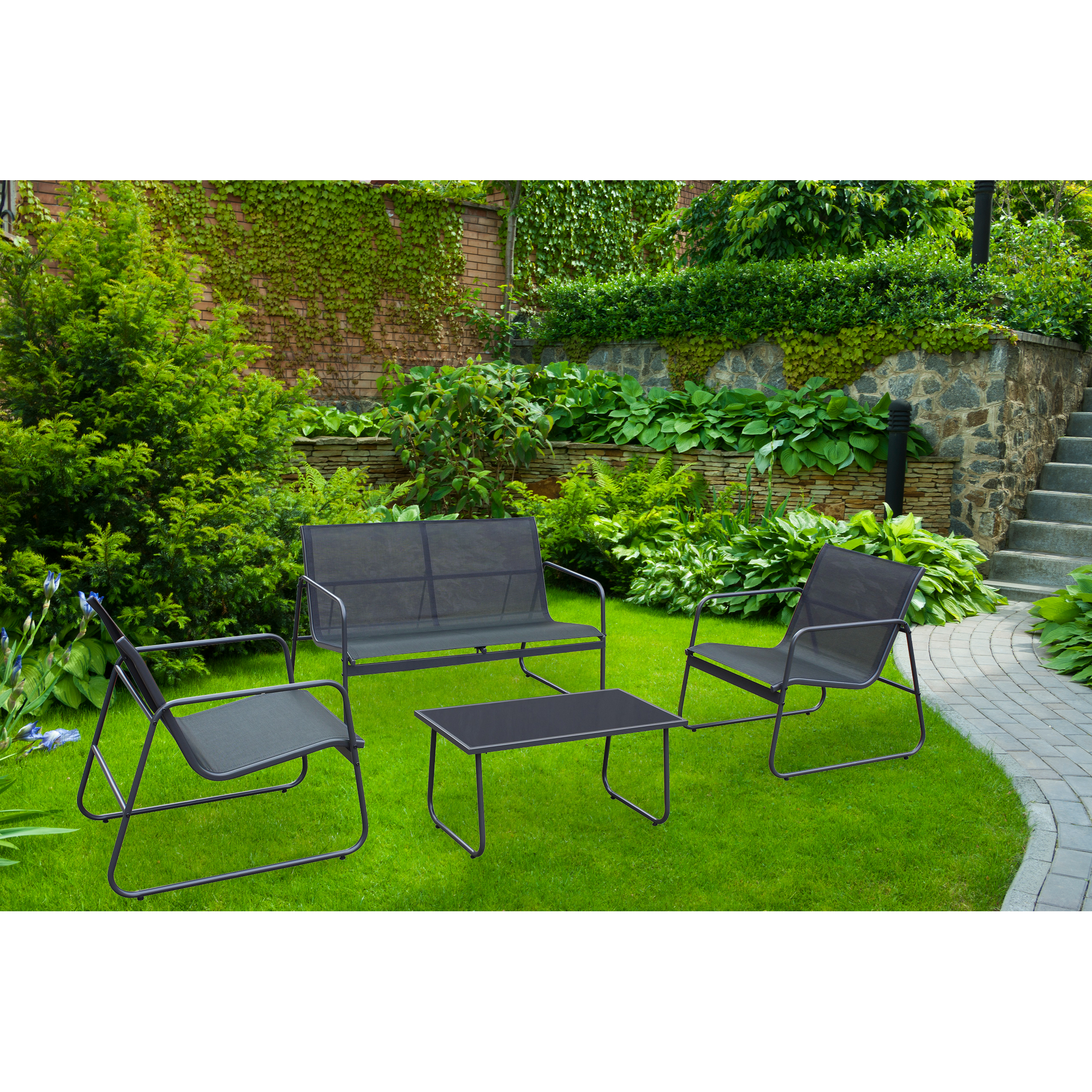 Lounge-Set 'Rhodos' anthrazit 4-teilig