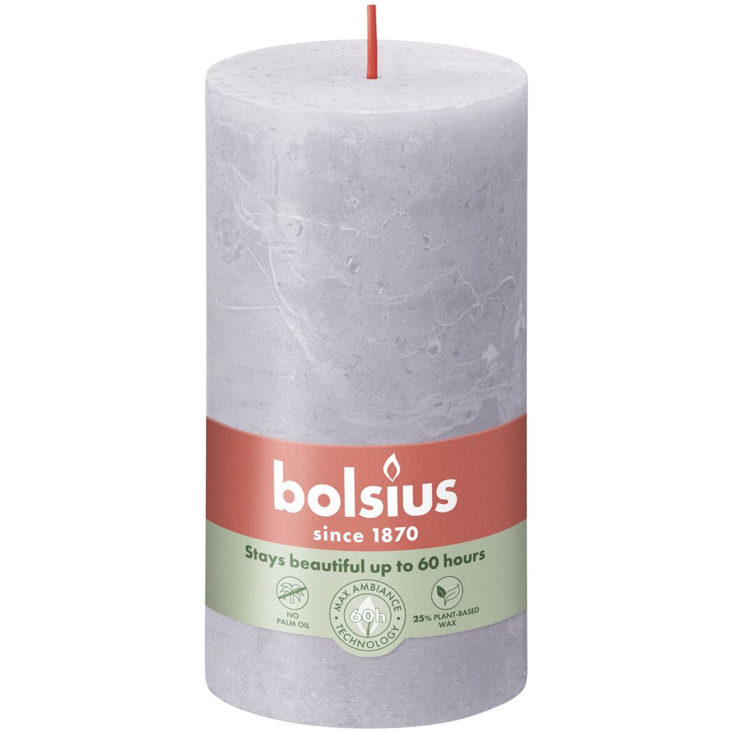 Lavendelfarbene Stumpenkerze 'Rustik' von Bolsius.
