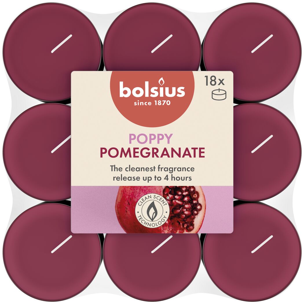 18 rote Bolsius Teelichter mit Granatapfelduft