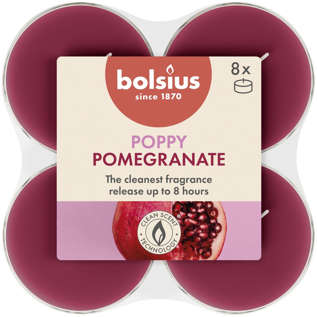 bolsius Teelichter Granatapfelduft rot 8 Stück