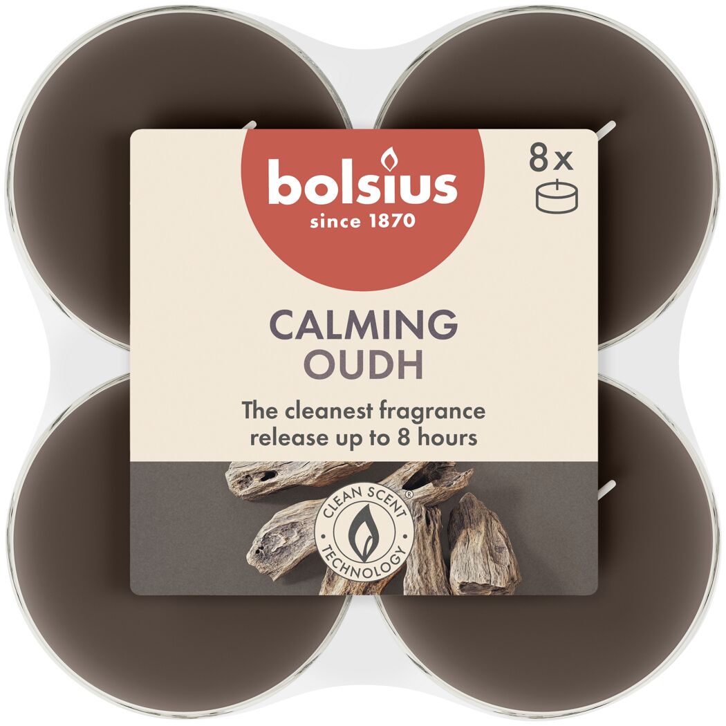 Bolsius Teelichter Calming Oud Wood 8er-Packung