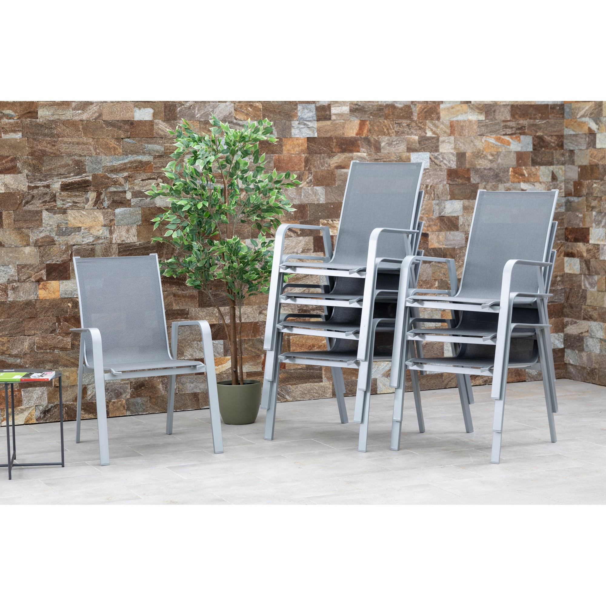 Gartenstuhlset 'Urban' stapelbar Aluminium schwarz 8 Stück