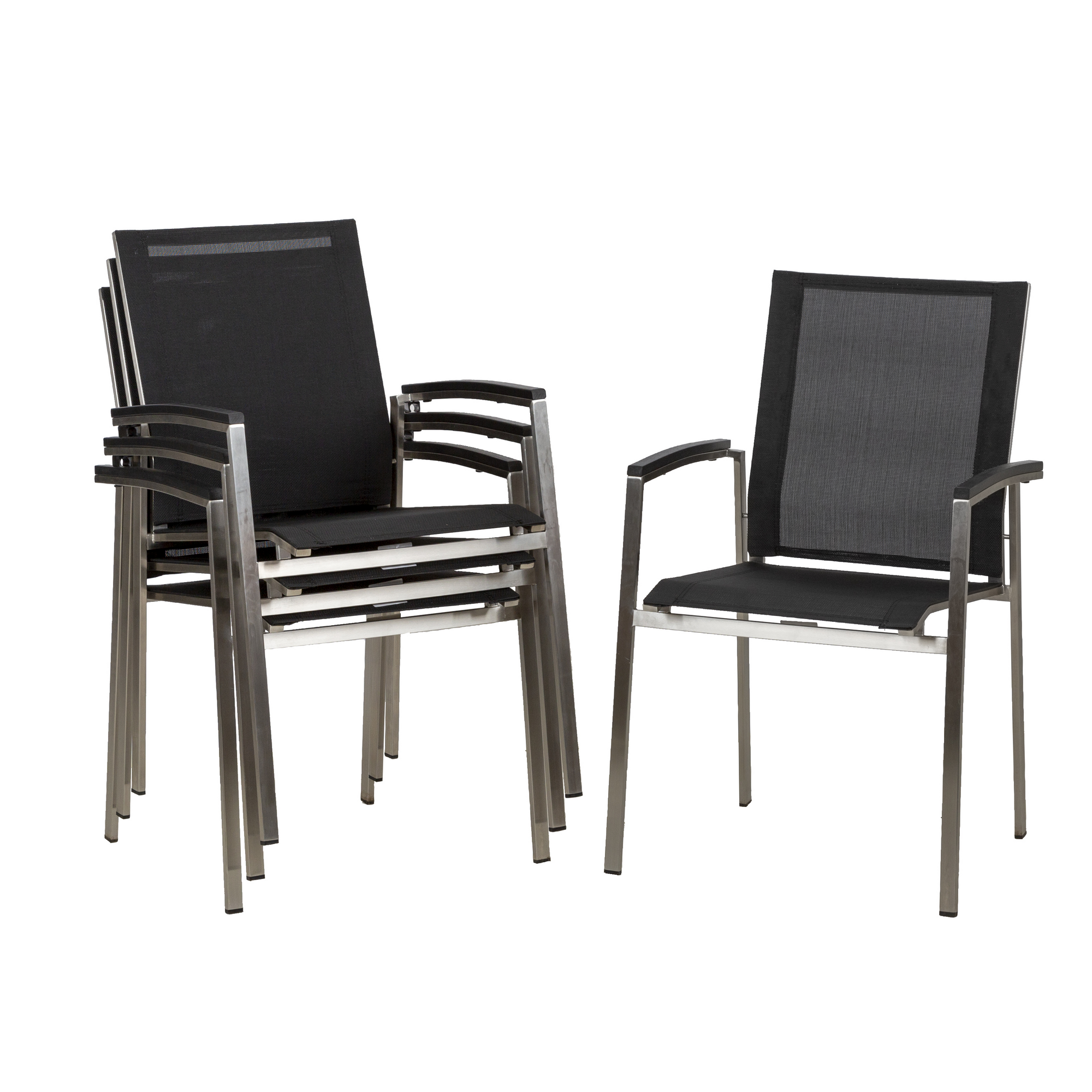 Gartenstuhlset 'Auris' stapelbar Edelstahl schwarz 4 Stück