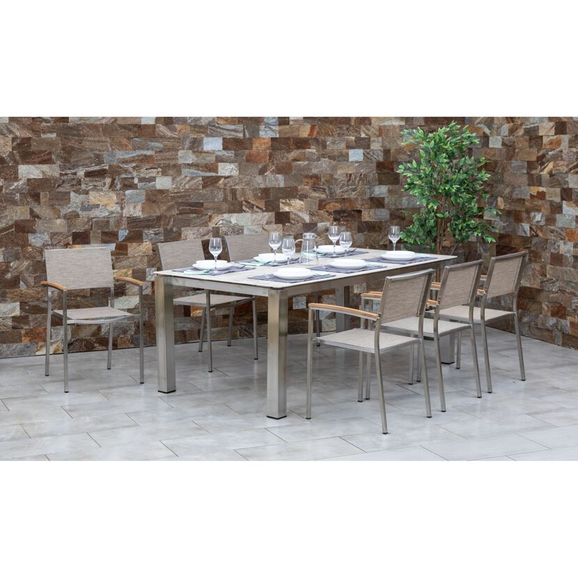 Gartenstuhlset 'Skye' stapelbar Edelstahl taupe 6 Stück