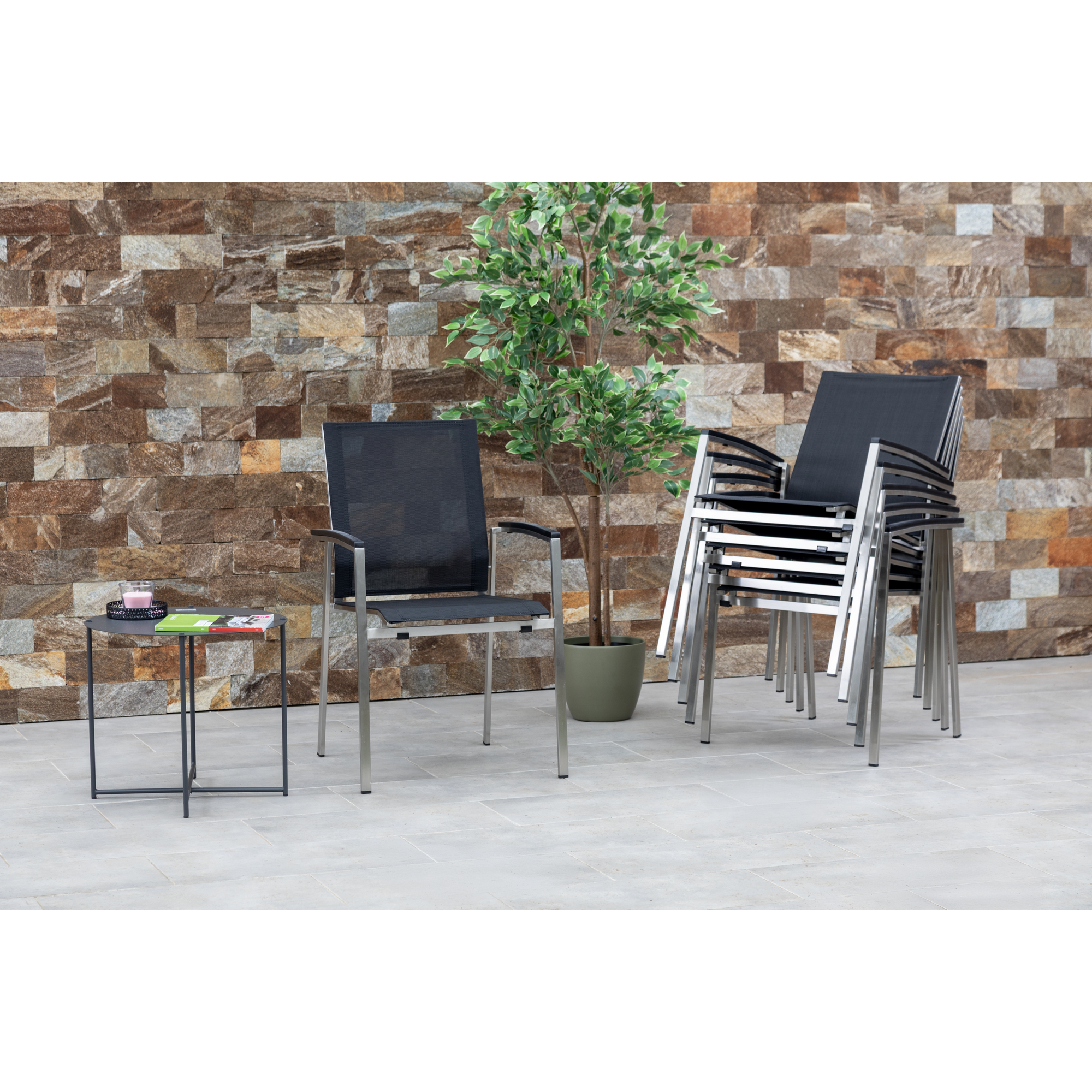 Gartenstuhlset 'Auris' stapelbar Edelstahl schwarz 6 Stück