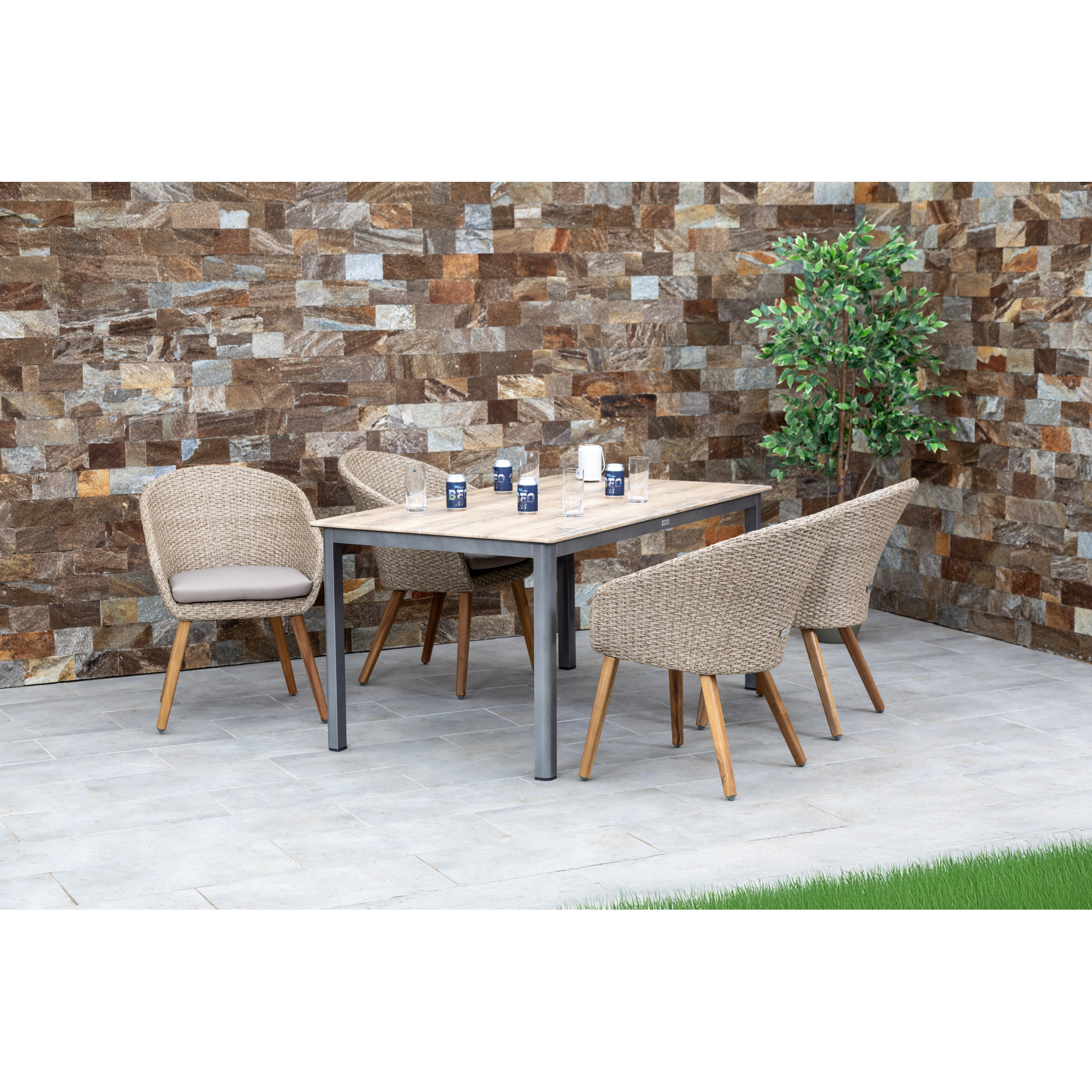Gartenmöbel-Set 'Atacama' anthrazit/Kirschrot/teakfarben 5-teilig