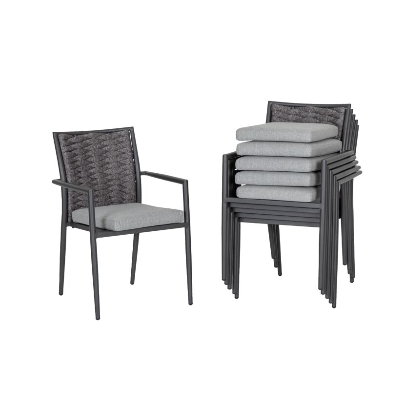 Gartenstuhlset 'Queens' stapelbar Aluminium anthrazit/grau 6 Stück