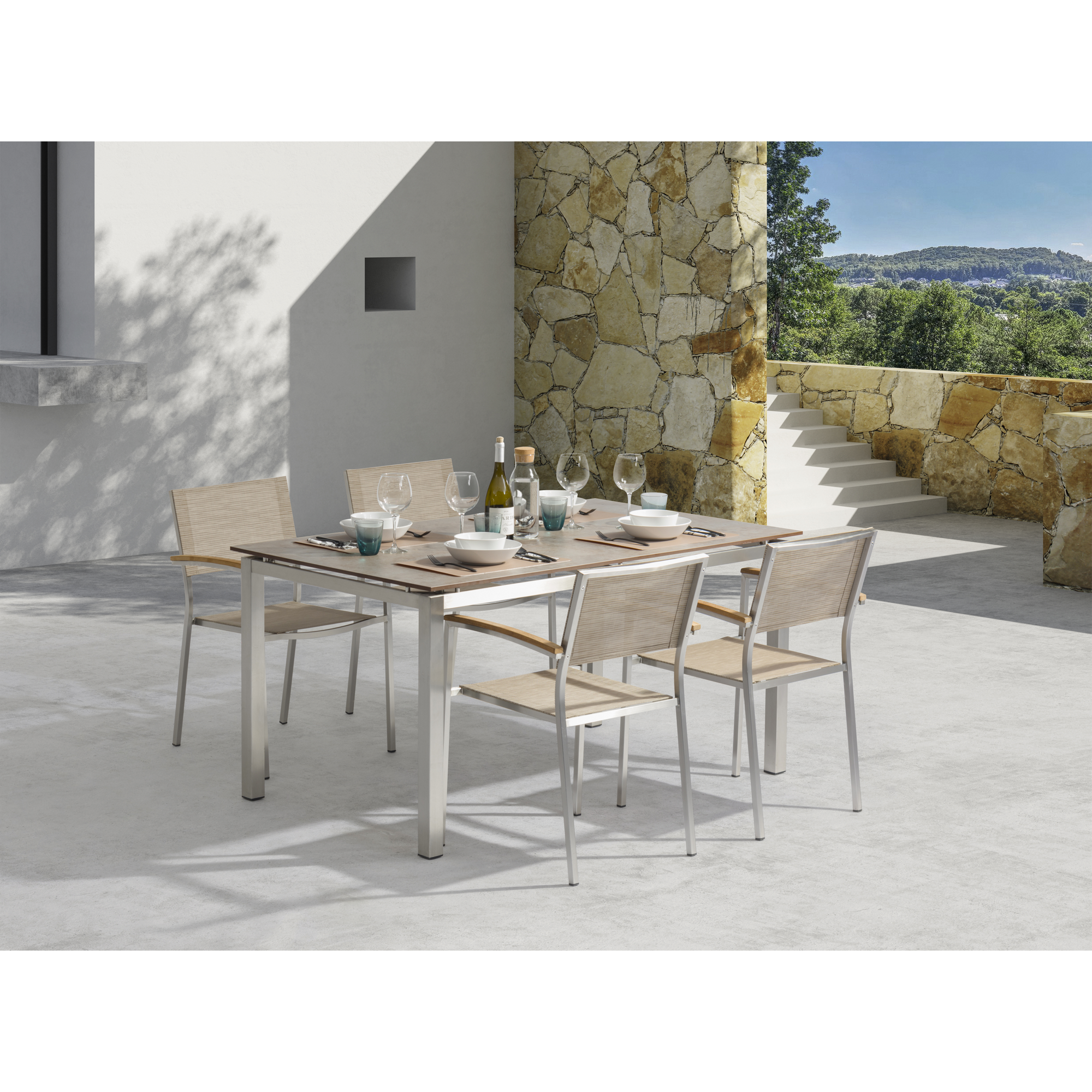 Stapelsessel mit Tisch 'Skye' anthrazit 7-teilig