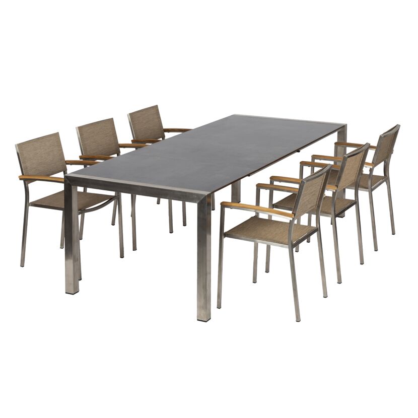 Gartenmöbelset 'Skye / Auris' für 6 Personen Edelstahl/Teakholz