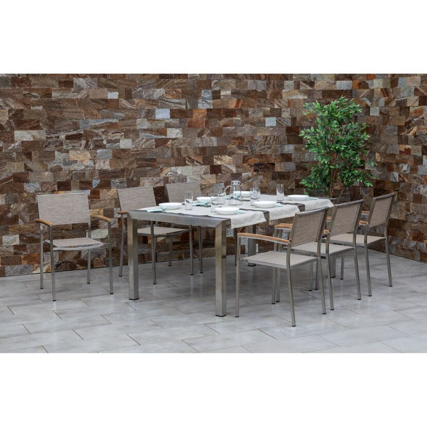 Gartenmöbelset 'Skye / Auris' für 6 Personen Edelstahl/Teakholz