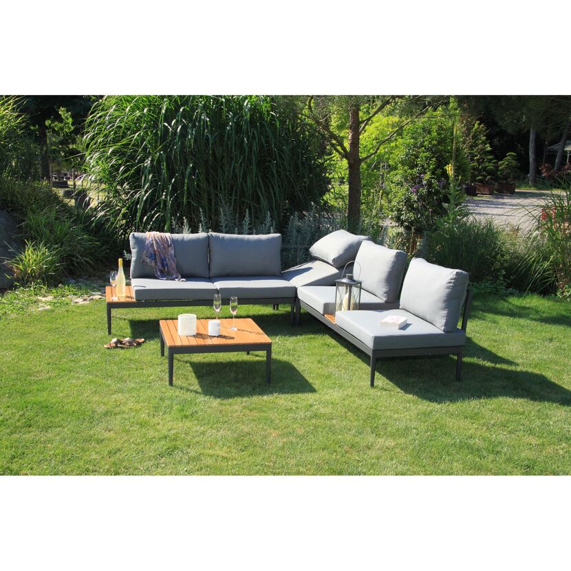 Loungemöbelset 'Paros' Aluminium/Akazienholz grau 4-teilig