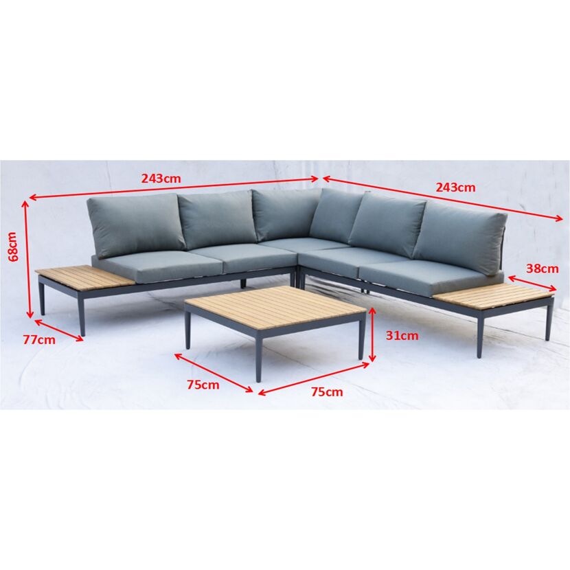 Loungemöbelset 'Paros' Aluminium/Akazienholz grau 4-teilig