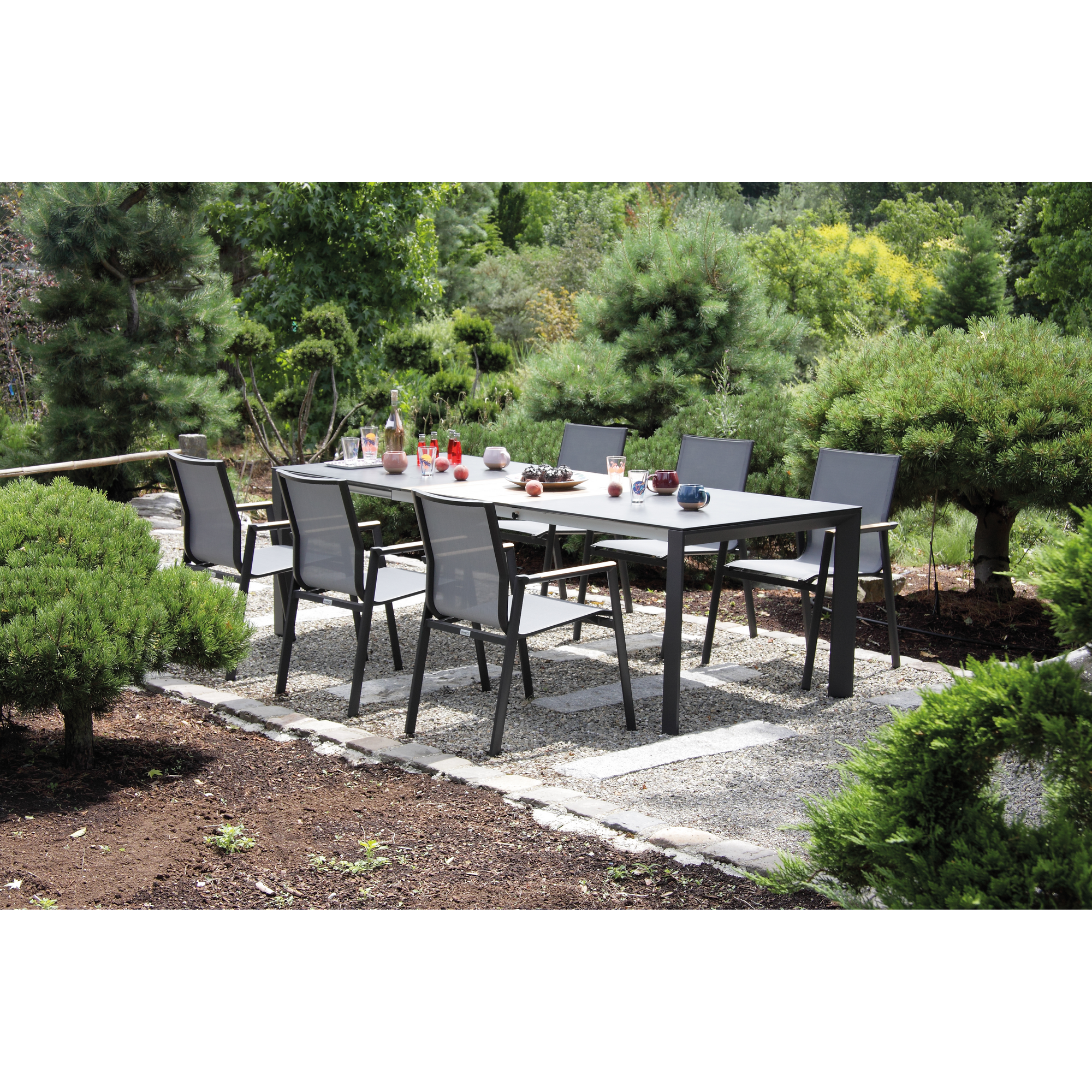 Gartenmöbel-Set anthrazit/teakfarben 7-teilig