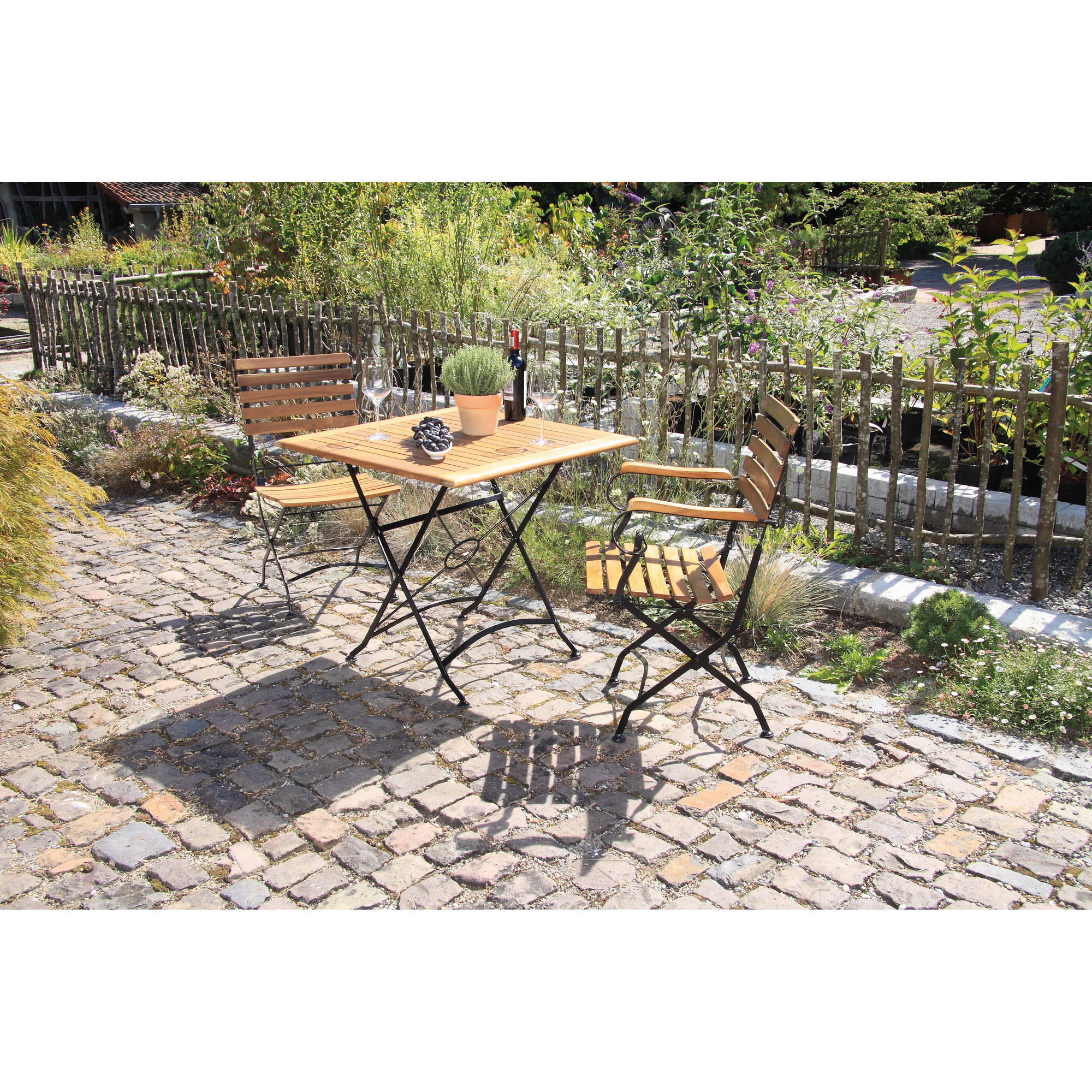 Gartenmöbel-Set 'Lindau' schwarz/teakfarben 3-teilig