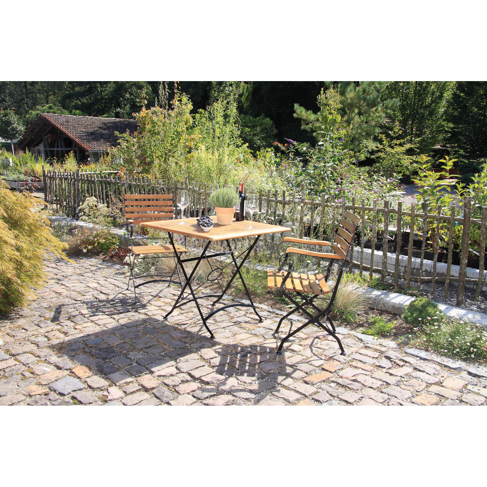 Gartenmöbel-Set 'Lindau' schwarz/teakfarben 3-teilig