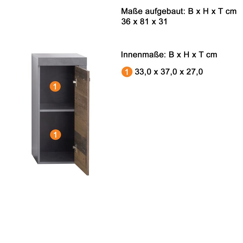 Standschrank 'Indy' Old Wood 36 x 81 x 31 cm