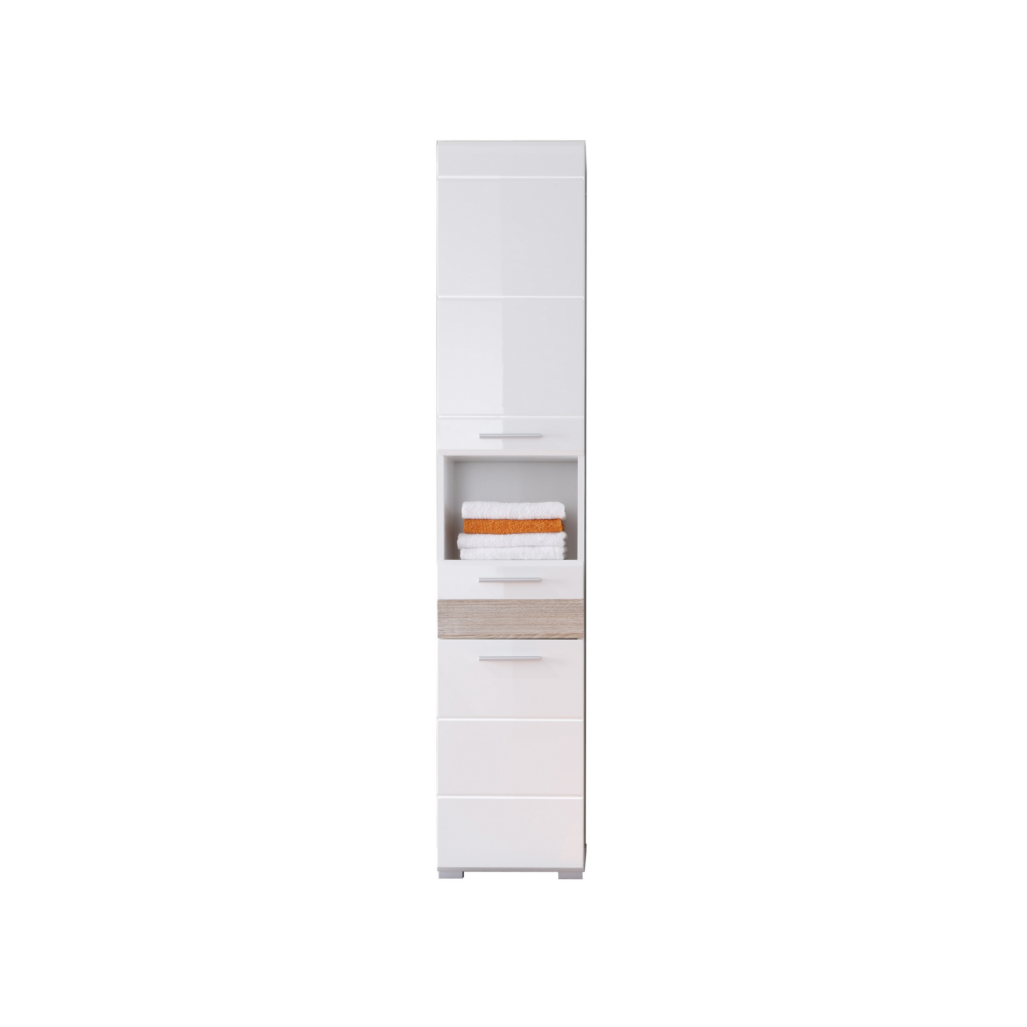 Hochschrank 'Mezzo' weiß Hochglanz/Eiche Sägerau 37 x 182 x 31 cm