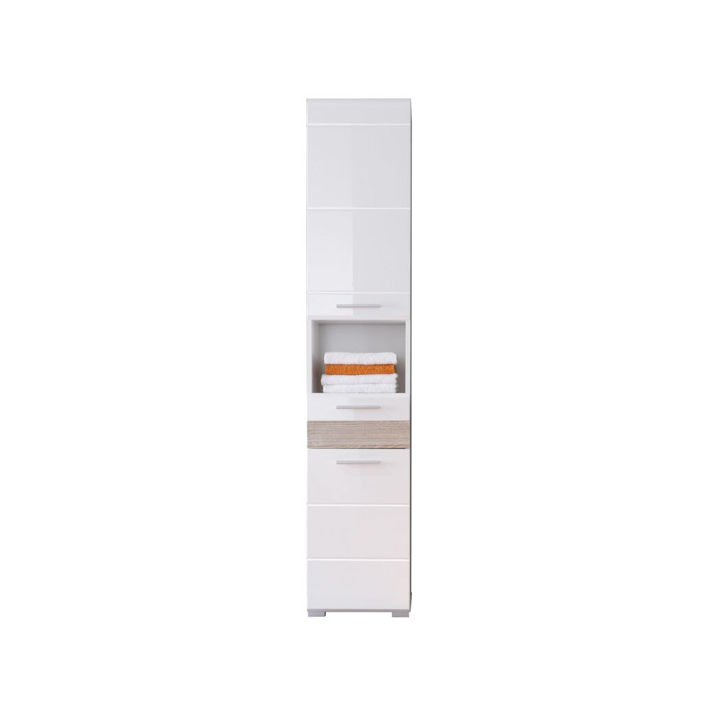 Hochschrank 'Mezzo' weiß Hochglanz/Eiche Sägerau 37 x 182 x 31 cm