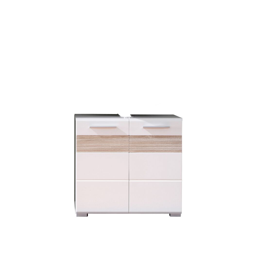 Waschbeckenunterschrank 'Mezzo' weiß Hochglanz/Eiche Sägerau 60 x 56 x 34 cm