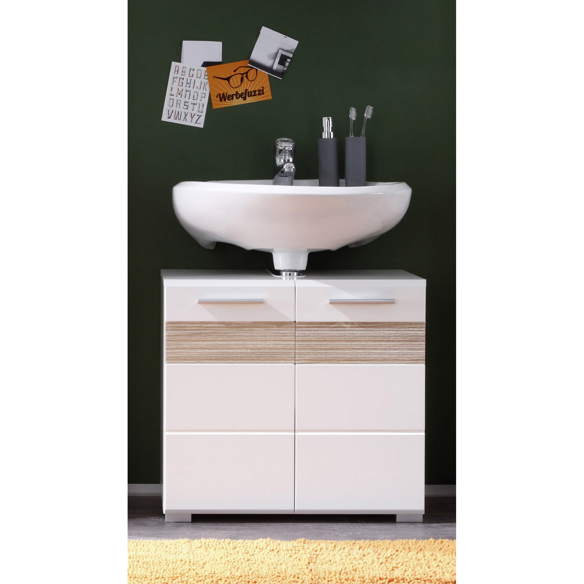 Waschbeckenunterschrank 'Mezzo' weiß Hochglanz/Eiche Sägerau 60 x 56 x 34 cm