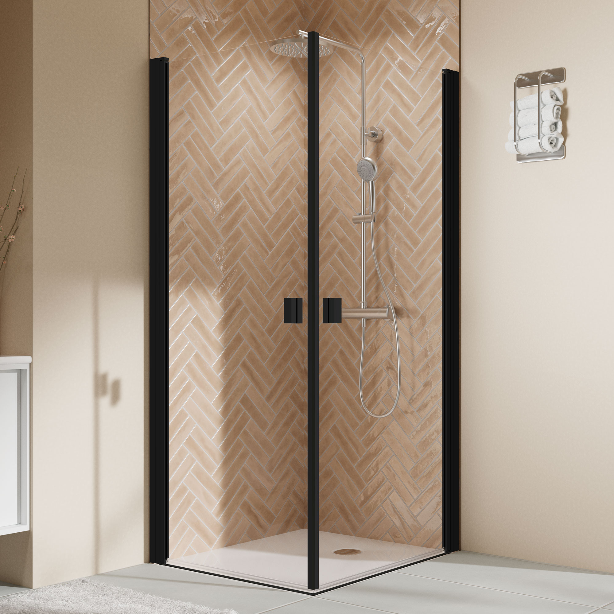 Duschkabine 'Elana 2.0' mit Eckeinstieg mattschwarz 80 x 80 x 200 cm