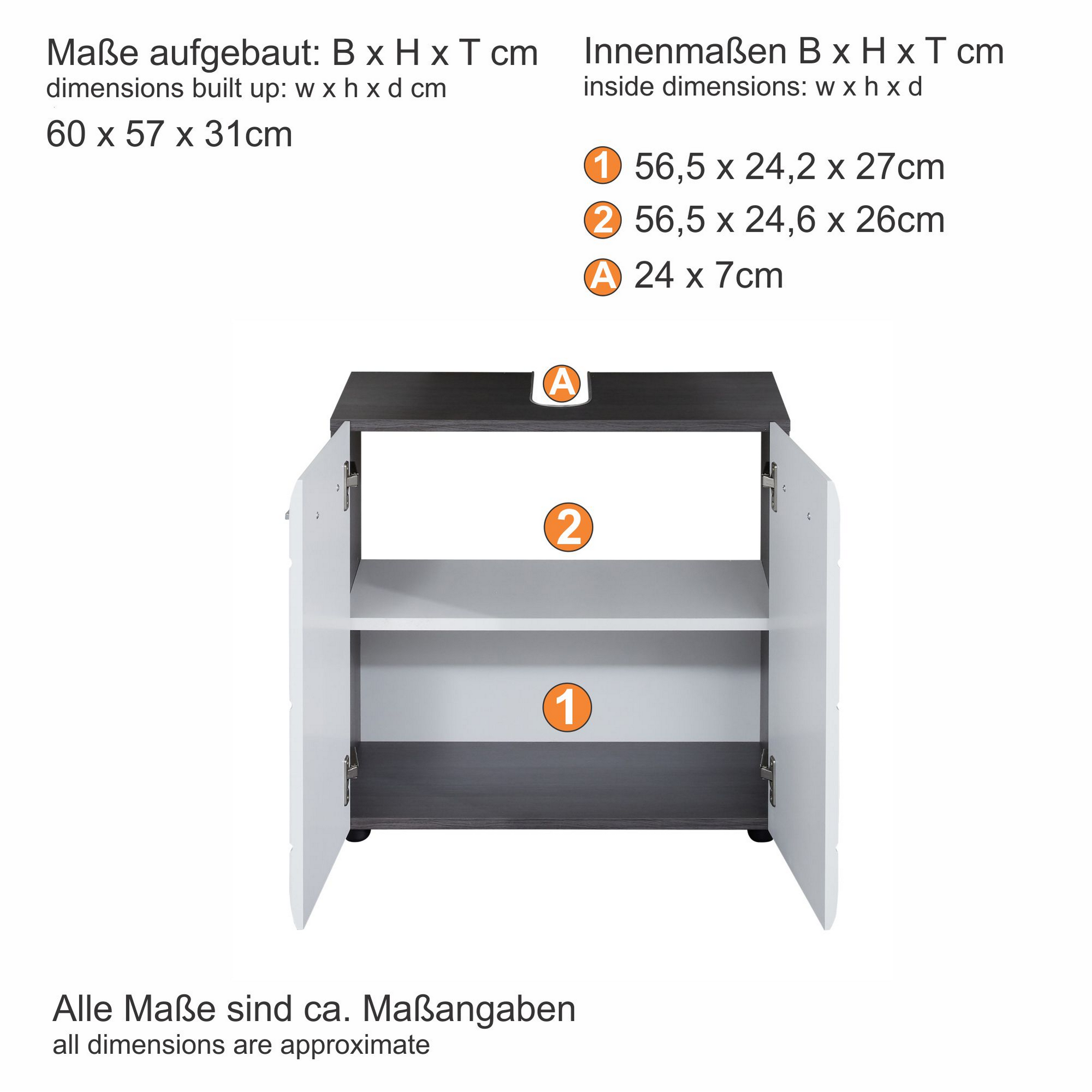 Waschbeckenunterschrank 'Skin' weiß Hochglanz 60 x 57 x 31 cm