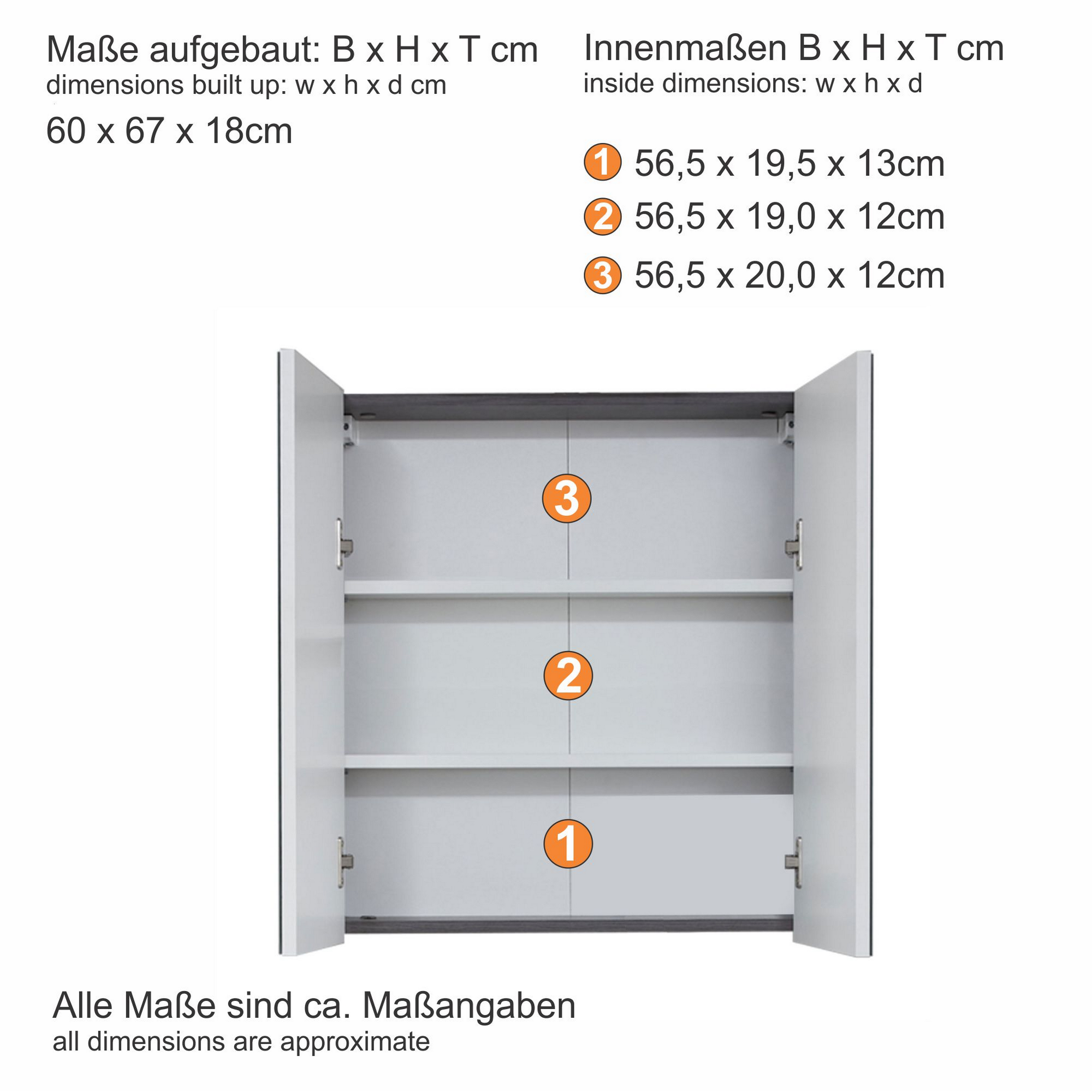 Spiegelschrank 'Skin' weiß Hochglanz 60 x 67 x 18 cm